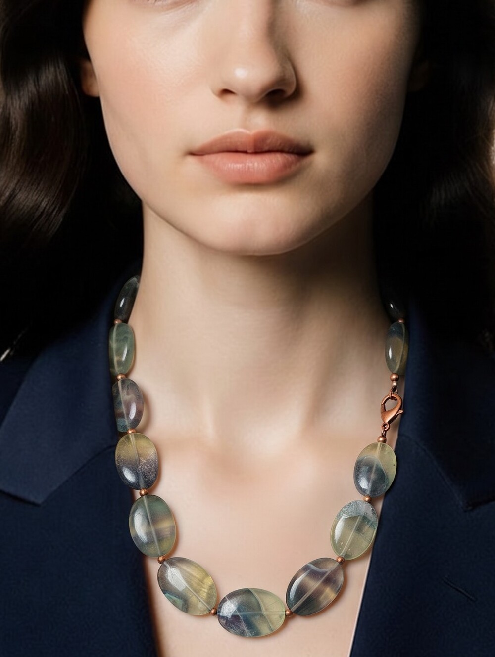 Long Multi-Color Fluorite Bead Necklace -